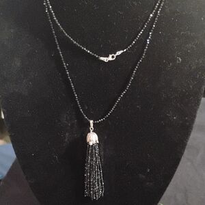 Elegant Black Beaded Tassel Necklace